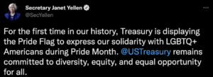 Janet Yellen raies pride flag over treasury
